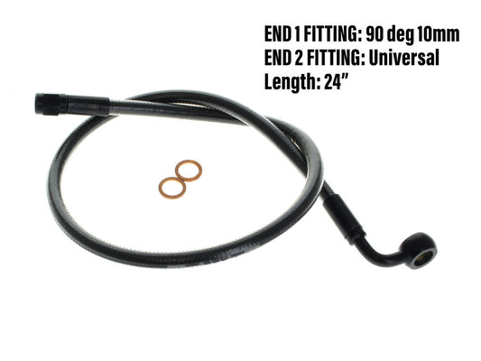 24in. Upper Front Brake Line with 10mm x 90 Degree Banjo - Black Pearl.