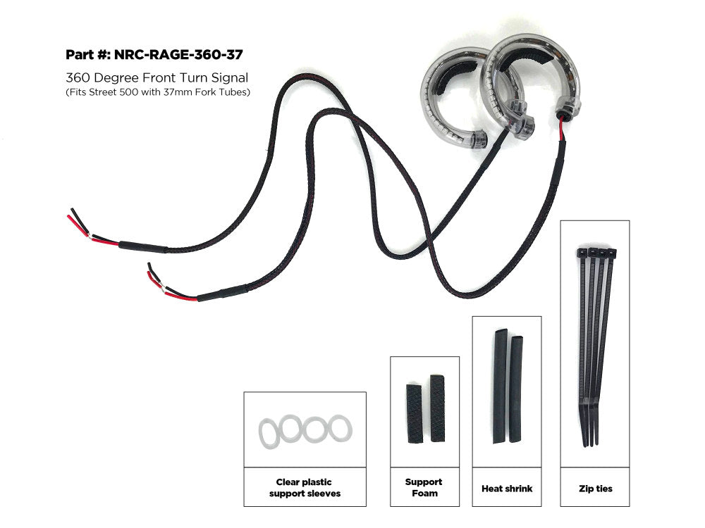 360 degrees Front Turn Signal with Clear Lens. Fits Street 500 2015-2020 with 37mm Fork Tubes.