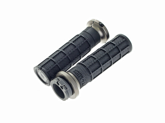 Hart-Luck Full Waffle Lock-On Handgrips - Grey. Fits H-D with Throttle Cable.