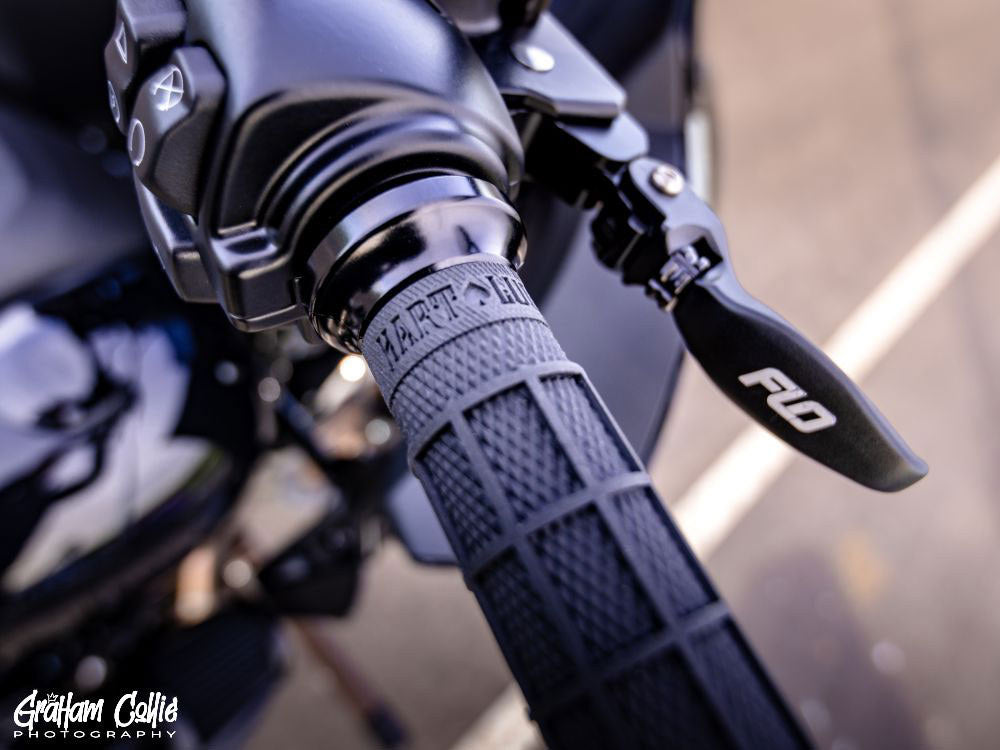 Hart-Luck Full Waffle Lock-On Handgrips - Black. Fits Big Twin 2008-2024 with Throttle-by-Wire