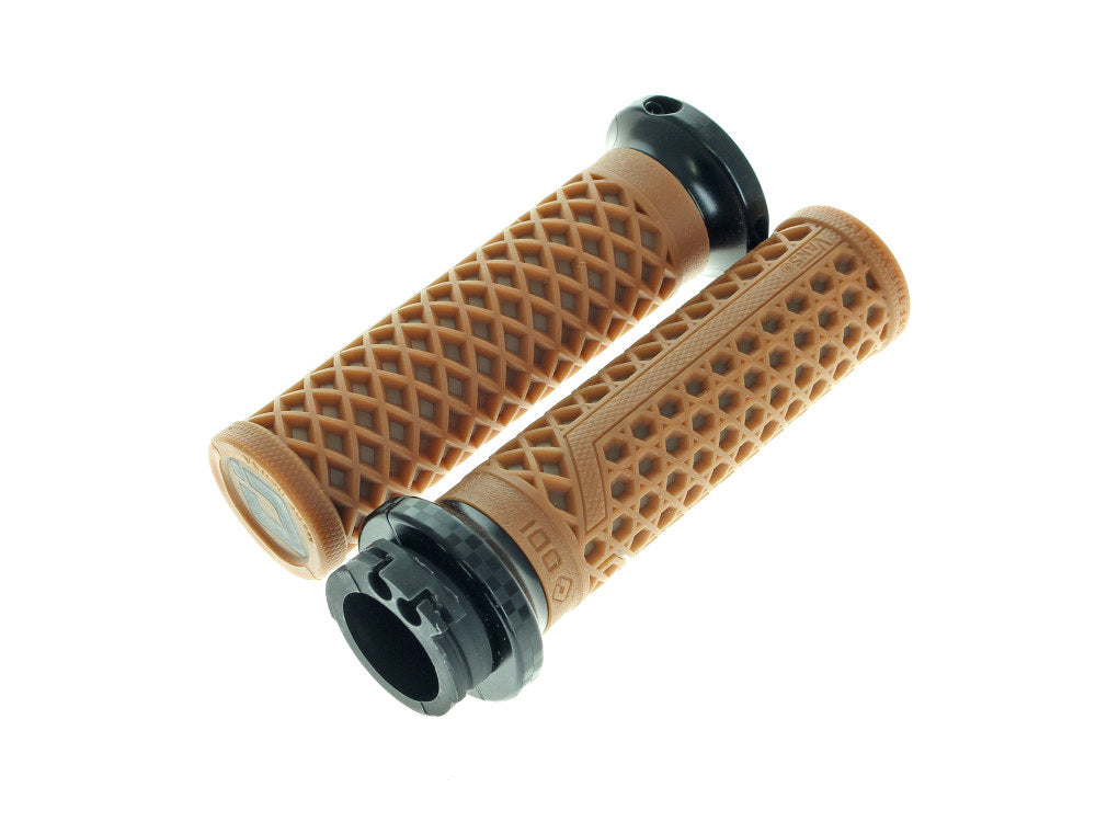 Vans Signature Lock-On Handgrips - Gum Rubber/Black Checker. Fits H-D with Throttle Cable.