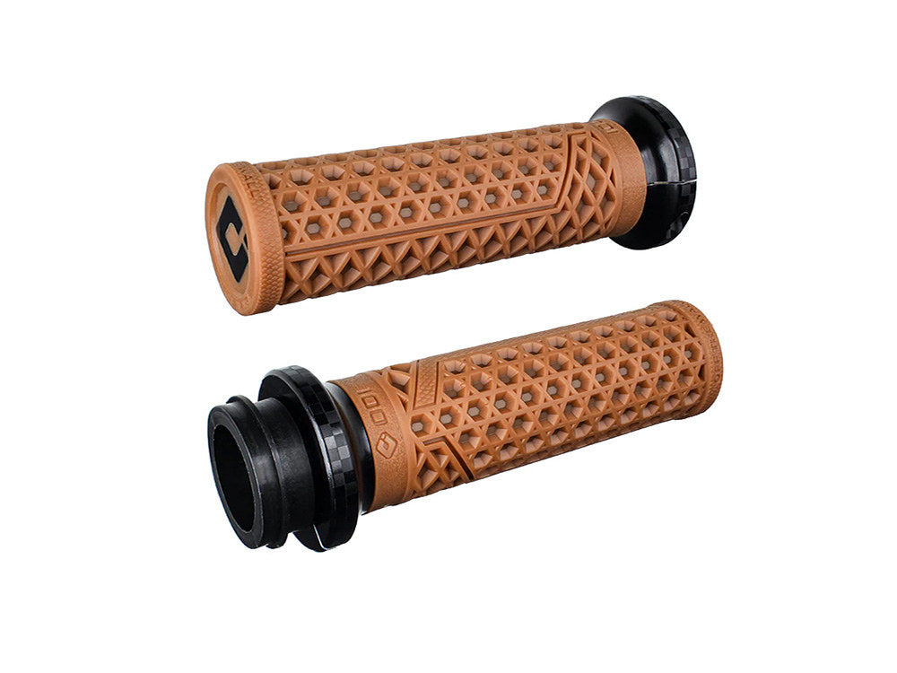 Vans Signature Lock-On Handgrips - Gum Rubber/Black Checker. Fits Big Twin 2008-2024 with Throttle-by-Wire
