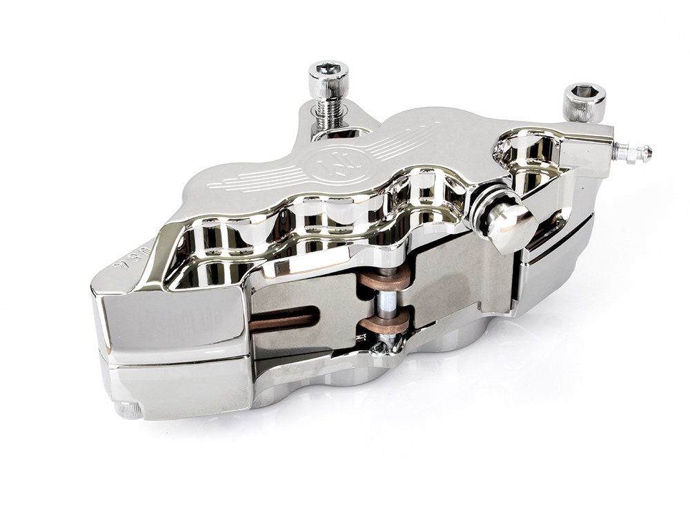 Left Hand Front 6 Piston Caliper - Chrome. Fits most Big Twin 1984-1999 & Sportster 1984-1999 Models with 13in. Disc Rotor.