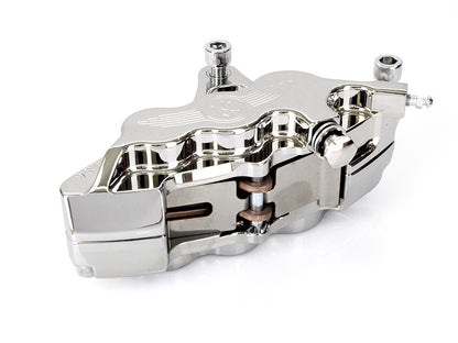 Left Hand Front 6 Piston Caliper - Chrome. Fits most Big Twin 1984-1999 & Sportster 1984-1999 Models with 13in. Disc Rotor.