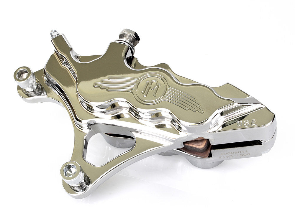 Left Hand Front 6 Piston Caliper - Chrome. Fits most Big Twin 1984-1999 & Sportster 1984-1999 Models with 13in. Disc Rotor.