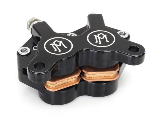 Universal 4 Piston Caliper - Black Contrast Cut. Fits H-D with 11.5in. Disc Rotor.