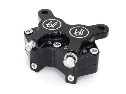 Universal 4 Piston Caliper - Black Contrast Cut. Fits H-D with 11.5in. Disc Rotor.