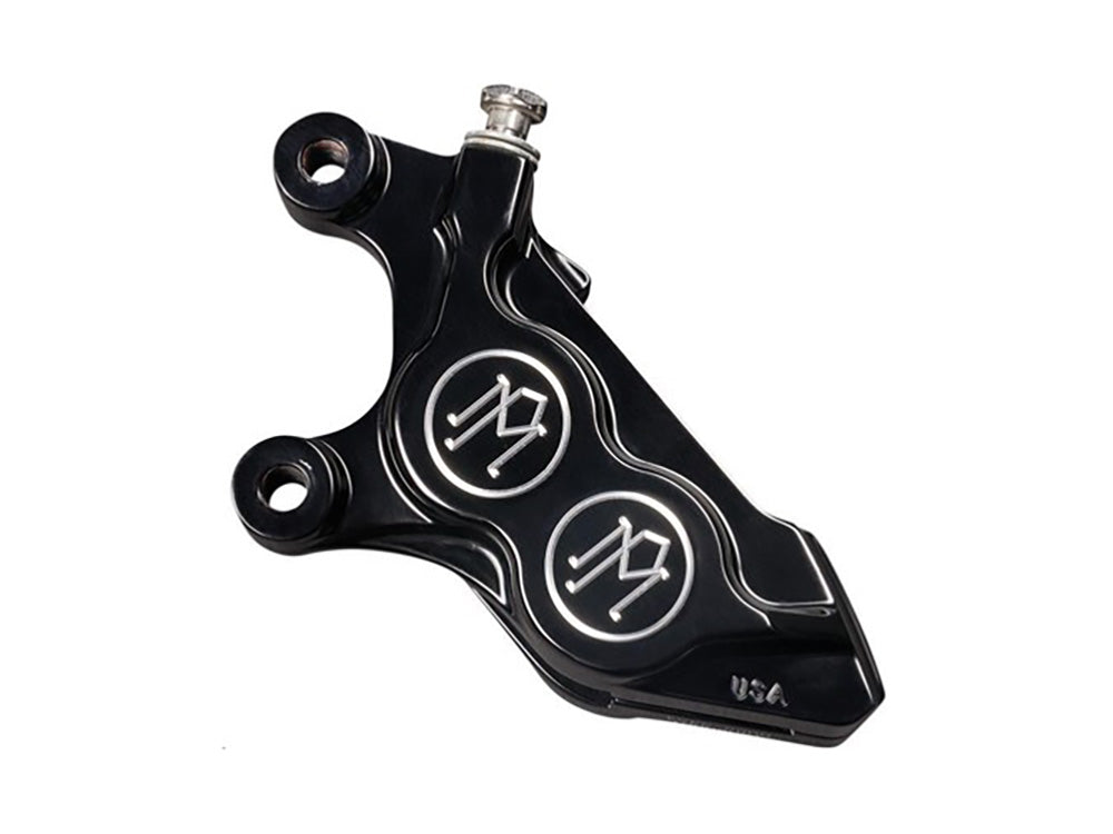 Left Hand Front 4 Piston Caliper - Black Contrast Cut. Fits Softail 2015up, V-Rod 2006-2017, Touring 2008up & Sportster 2014-2021