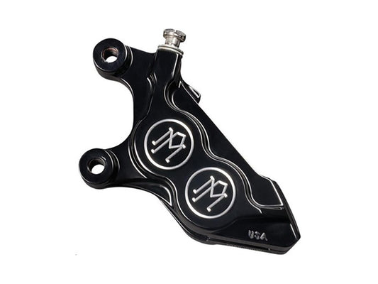 Left Hand Front 4 Piston Caliper - Black Contrast Cut. Fits Softail 2015up, V-Rod 2006-2017, Touring 2008up & Sportster 2014-2021