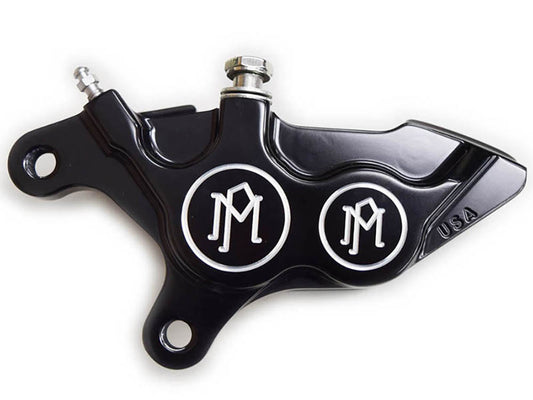 Left Hand Front 4 Piston Caliper - Black Contrast Cut. Fits Softail 2000-2014, Dyna 2000-2017, Touring 2000-2007 & Sportster 2000-2007 Models with 11.5in. Disc Rotor.