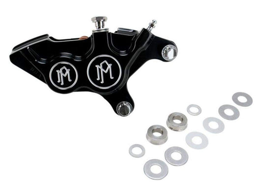 Right Hand Front 4 Piston Caliper - Black Contrast Cut. Fits most Big Twin 2000up & Sportster 2000-2007 Models with 11.5in. Disc Rotor.
