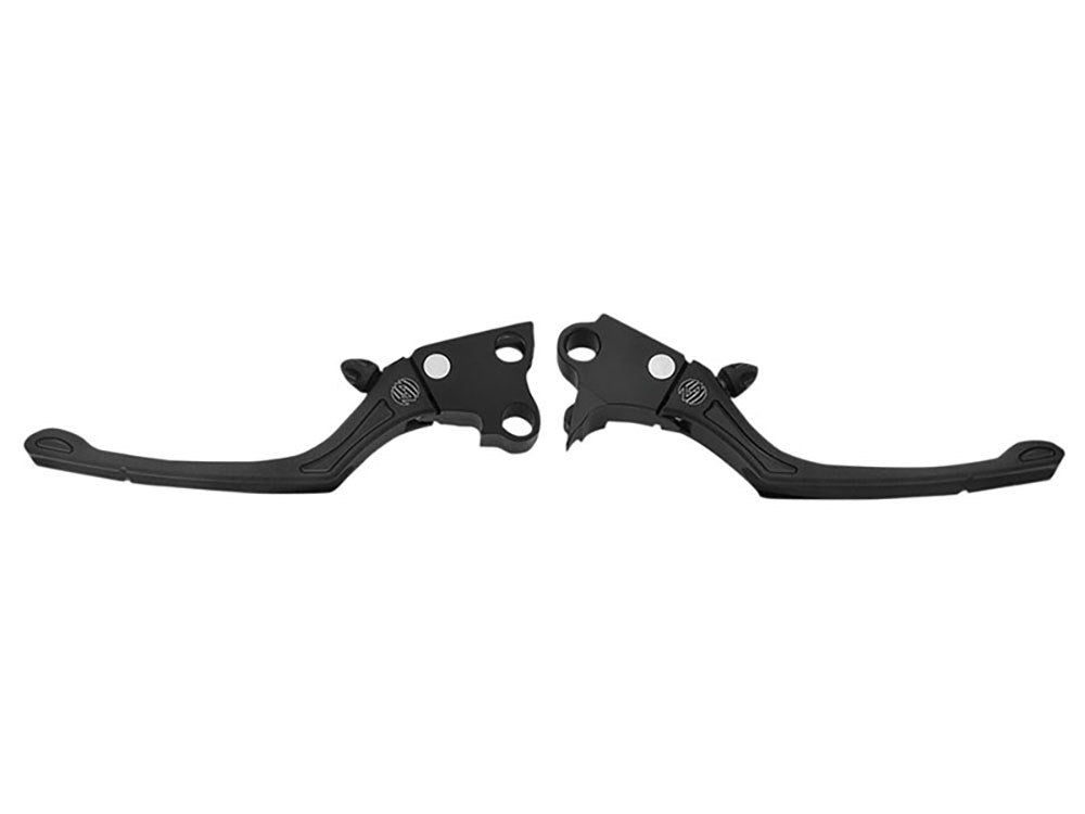 Adjustable Regulator Levers - Black Ops. Fits Softail 1996-2014, Dyna 1996-2017, Touring 1996-2007 & Sportster 1996-2003.