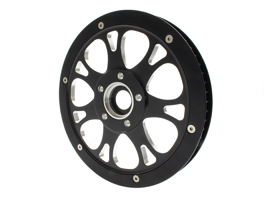 66 Tooth x 1in. wide Paramount Pulley - Black Contrast Cut Platinum. Fits Softail 2012up, Softail 2007up with 150 Rear Tyre & Touring 2007-2008.