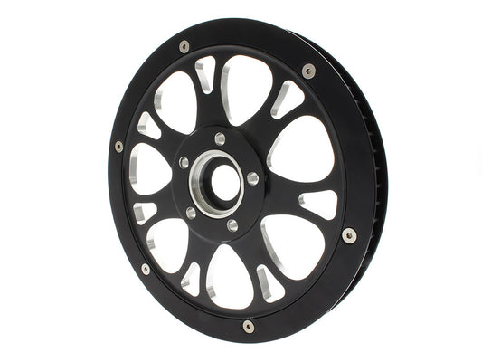 66 Tooth x 1in. wide Paramount Pulley - Black Contrast Cut Platinum. Fits Softail 2012up, Softail 2007up with 150 Rear Tyre & Touring 2007-2008.