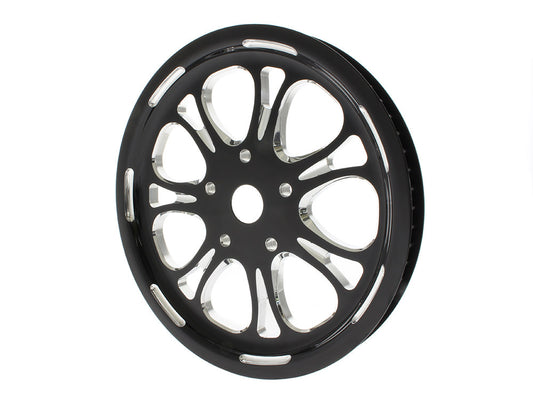 66 Tooth x 1in. wide Paramount Pulley - Black Contrast Cut Platinum. Fits Softail 2012up, Softail 2007up with 150 Rear Tyre & Touring 2007-2008.