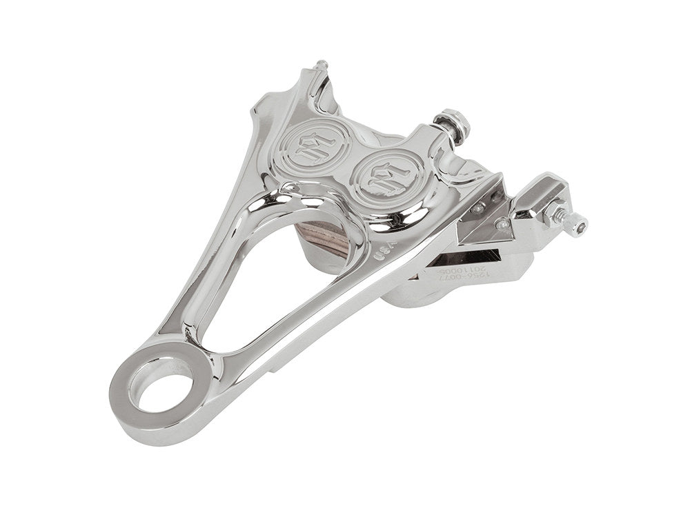 Right Hand Rear 4 Piston Caliper & Mounting Bracket - Chrome. Fits Softail 2018up