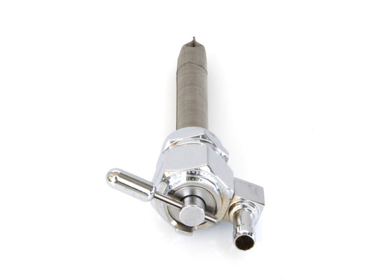 High-Flow Fuel Tap / Petcock with 22mm Thread, 5/16in. Downward Facing Fuel Outlet - Chrome. Fits Softail 1984-2006, Dyna 1991-2006, FXR 1982-1994, Touring 1988-2006, Sportster 1975-2006 & 4Spd Big Twin 1975-1986