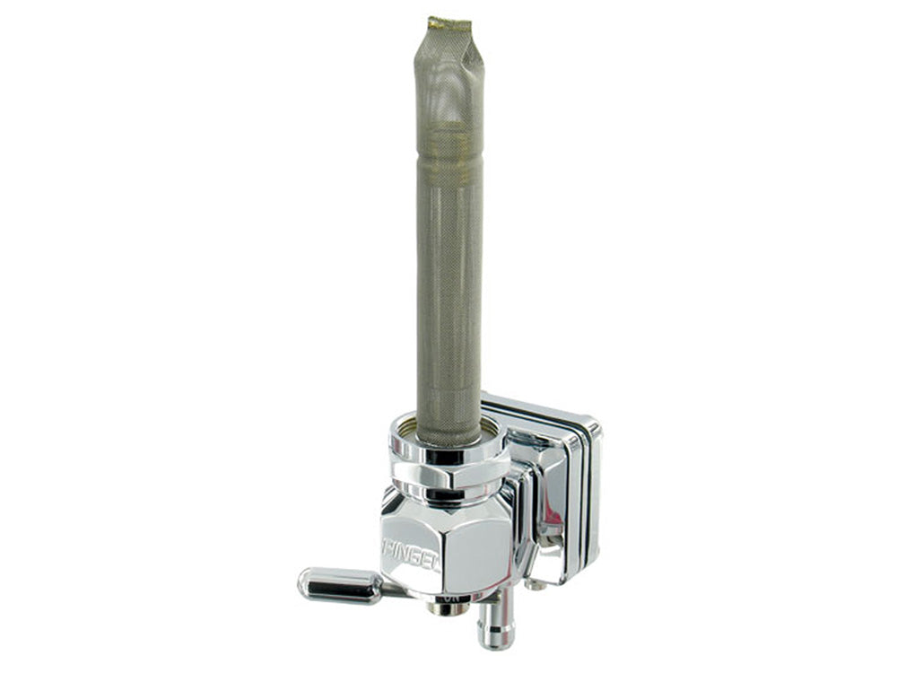 High-Flow Vacuum Operated Fuel Tap / Petcock with 22mm Thread, 5/16in. Downward Facing Fuel Outlet - Chrome. Fits Sportster 1995-2006