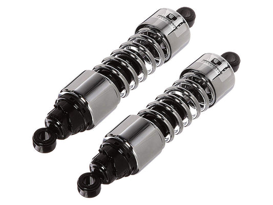 412 Series, 13.5in. Standard Spring Rate Rear Shock Absorbers - Chrome. Fits Touring 1980-2005, Sportster 1979-2003 & FXR 1982-1994.