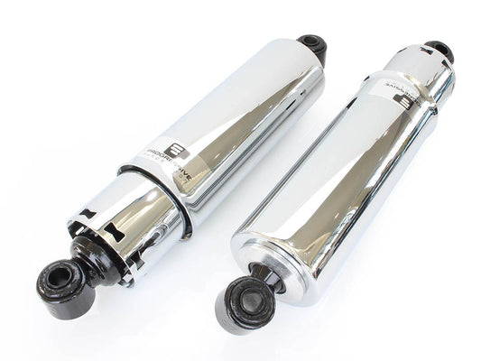 412 Series, 12in. Rear Shock Absorbers with Full Covers - Chrome. Fits 4Spd Big Twin 1973-1986