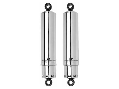 412 Series, 11in. Standard Spring Rate Rear Shock Absorbers with Full Covers -Chrome. Fits Dyna 1991-2017.