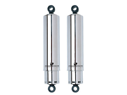 412 Series, 11in. Standard Spring Rate Rear Shock Absorbers with Full Covers -Chrome. Fits Dyna 1991-2017.