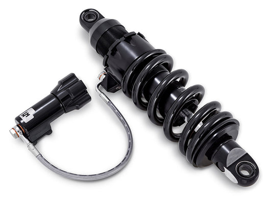 465 Series, 12.2in. Rear Shock Absorber with Remote Adjustable Preload & Standard Spring Rate - Black. Fits Softail 2018up.