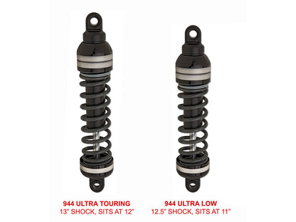 944 Ultra Low Series, 12.5in. Heavy Duty Spring Rate Rear Shock Absorbers - Black. Fits Touring 1980up.