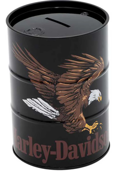 Harley-Davidson Swooping Eagle Oil Barrel Tin Bank