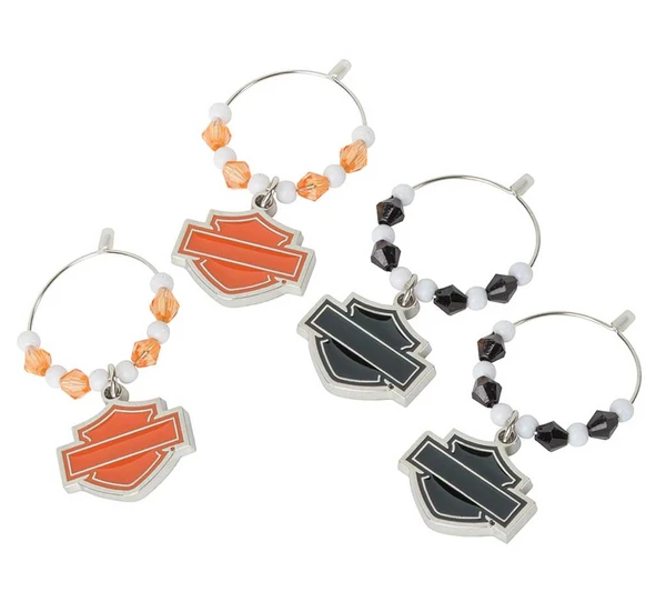Harley-Davidson Silhouette Bar & Shield Wine Glass Charms - 4 Pk