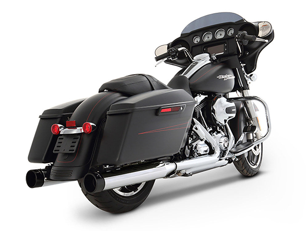 4in. Slip-On Mufflers - Chrome with Black End Caps. Fits Touring 1995-2016 & Trike 2017-2020.