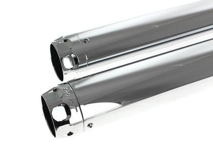 3in. Slip-On Mufflers - Chrome with Chrome Scalloped End Caps. Fits Softail Deuce 2007 & Fat Boy 2007-2017