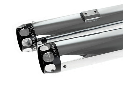 3in. Slip-On Mufflers - Chrome with Black Scalloped End Caps. Fits Softail Deuce 2007 & Fat Boy 2007-2017