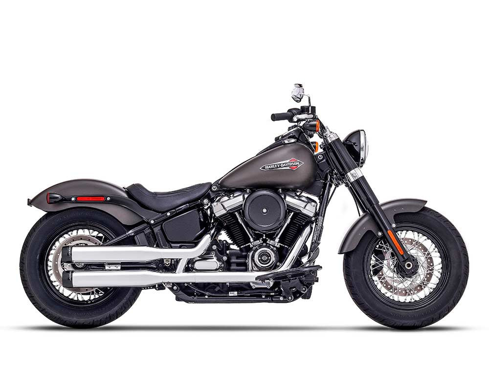 3-1/2in. Slip-On Mufflers - Chrome with Contrast Cut Black End Caps. Fits Softail Slim, Street Bob, Standard & Low Rider Models 2018-2024 & Breakout & Fat Boy 2018up