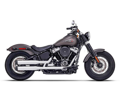 3-1/2in. Slip-On Mufflers - Chrome with Contrast Cut Black End Caps. Fits Softail Slim, Street Bob, Standard & Low Rider Models 2018-2024 & Breakout & Fat Boy 2018up