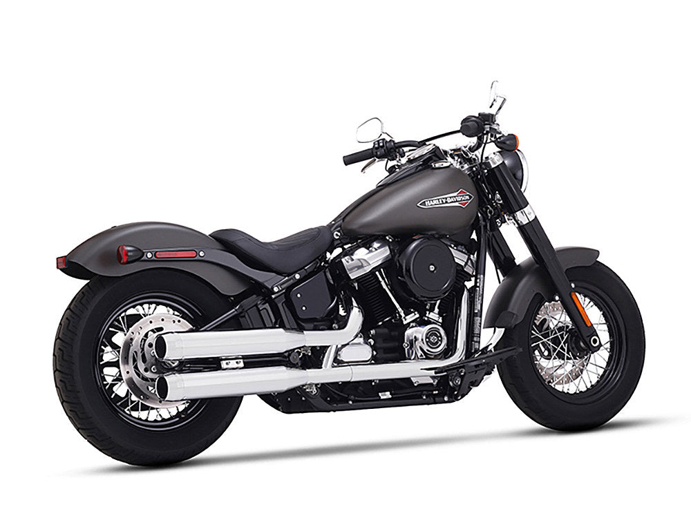 3-1/2in. Slip-On Mufflers - Chrome with Chrome End Caps. Fits Softail Slim, Street Bob, Standard & Low Rider Models 2018-2024 & Breakout & Fat Boy 2018up