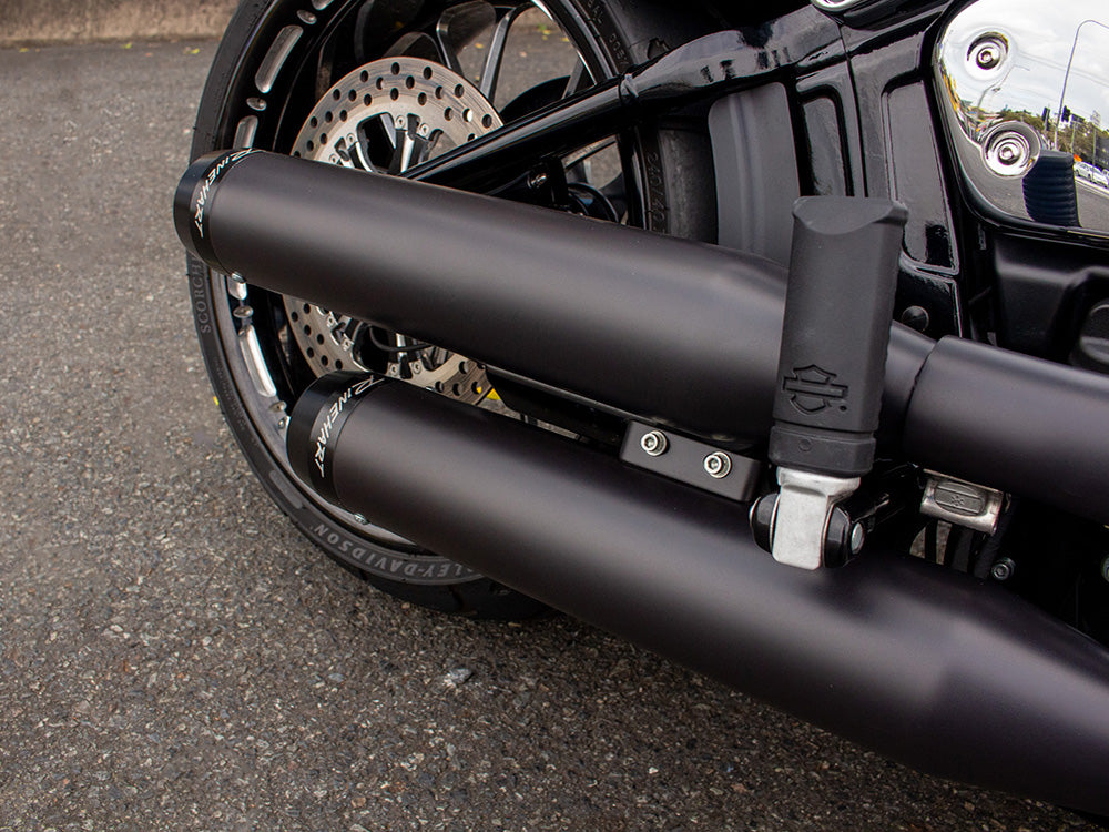 3-1/2in. Slip-On Mufflers - Black with Black Contrast Cut End Caps. Fits Softail Slim, Street Bob, Standard & Low Rider Models 2018-2024 & Breakout & Fat Boy 2018up