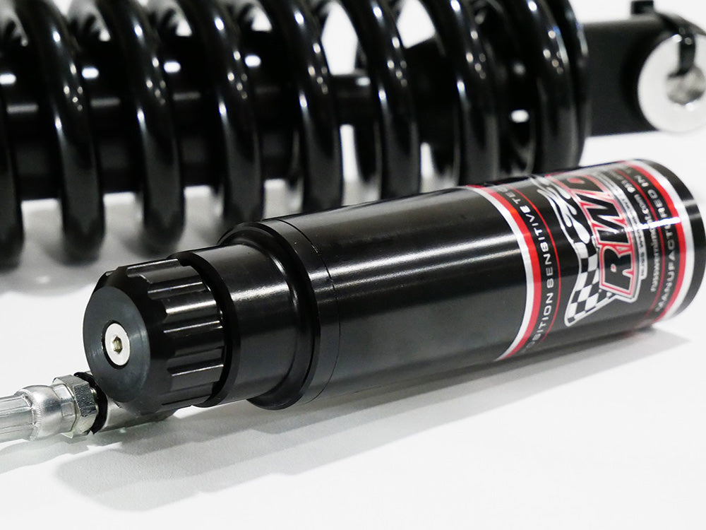 13.5in. RS-2 Piggyback Rear Shock Absorbers with Standard Spring Rate - Black. Fits Softail 2018up.
