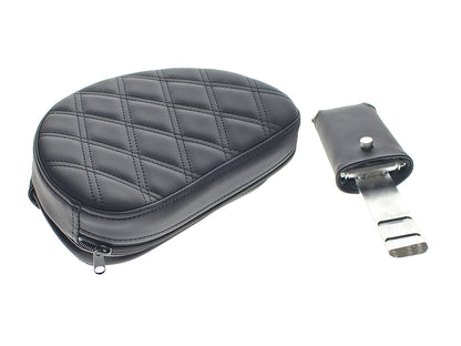 Explorer LS Dual Seat With Backrest & with Black Double Diamond Lattice Stitch. Fits Softail Deluxe & Heritage 2006-2017