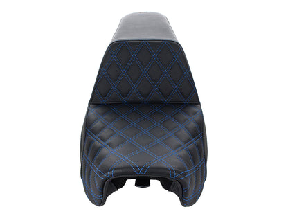 Step-Up LS Dual Seat with Blue Double Diamond Lattice Stitch. Fits Dyna 2006-2017.