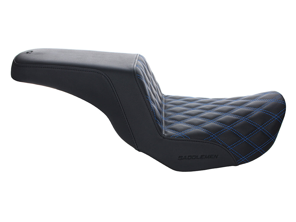Step-Up LS Dual Seat with Blue Double Diamond Lattice Stitch. Fits Dyna 2006-2017.