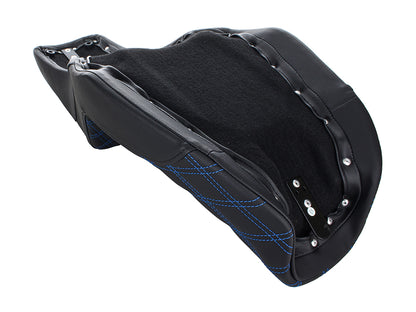 Step-Up LS Dual Seat with Blue Double Diamond Lattice Stitch. Fits Dyna 2006-2017.