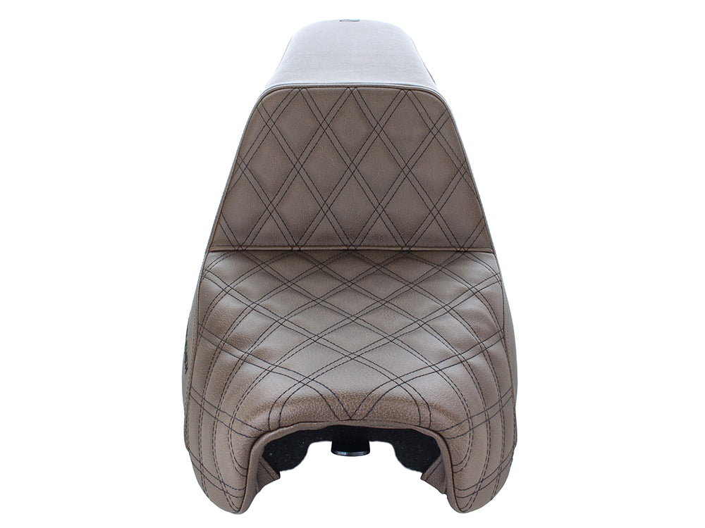 Brown Step-Up LS Dual Seat with Black Double Diamond Lattice Stitch. Fits Dyna 2006-2017.