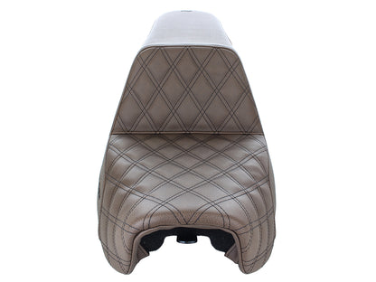 Brown Step-Up LS Dual Seat with Black Double Diamond Lattice Stitch. Fits Dyna 2006-2017.
