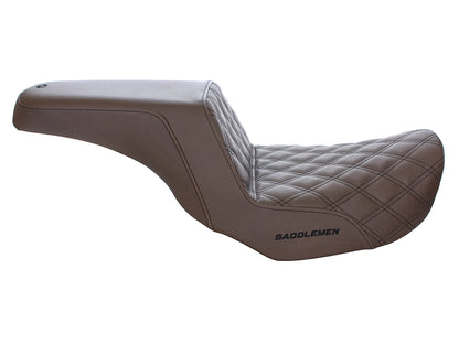 Brown Step-Up LS Dual Seat with Black Double Diamond Lattice Stitch. Fits Dyna 2006-2017.