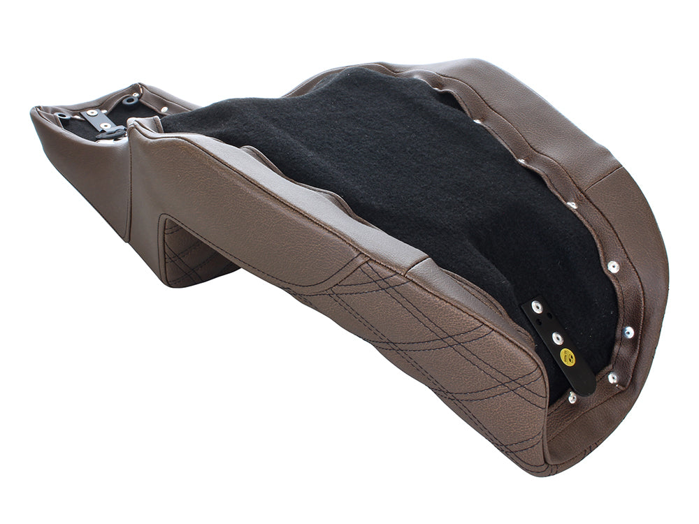 Brown Step-Up LS Dual Seat with Black Double Diamond Lattice Stitch. Fits Dyna 2006-2017.