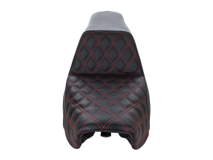 Step-Up LS Dual Seat with Red Double Diamond Lattice Stitch. Fits Dyna 2006-2017.