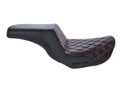 Step-Up LS Dual Seat with Red Double Diamond Lattice Stitch. Fits Dyna 2006-2017.