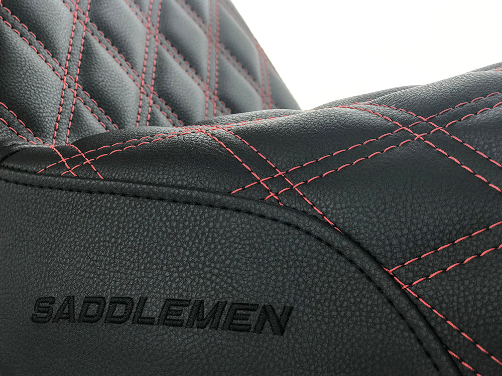 Step-Up LS Dual Seat with Red Double Diamond Lattice Stitch. Fits Dyna 2006-2017.