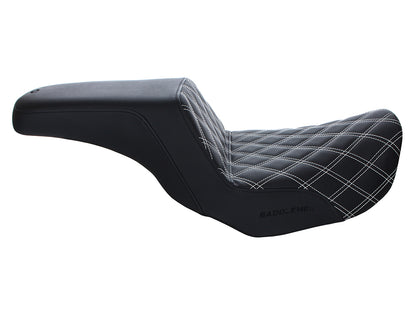 Step-Up LS Dual Seat with White Double Diamond Lattice Stitch. Fits Dyna 2006-2017.